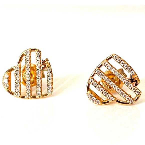 New Michael Kors Gold Heart Earrings with Crystal Details - Picture 1 of 9